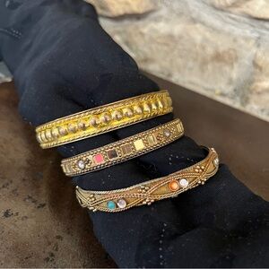 VTG Vintage Indian Elegant Brass Tone Bangle Set - 3 Bracelets